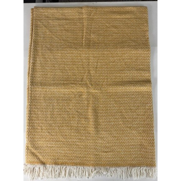 ANTONIO SALGADO Goldenrod Yellow Cotton Jacquard Throw Blanket 65x48 - Picture 2 of 5